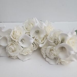 Bridal bouqet Wedding Beautiful Bride Real Touch Forever Flowers Bridesmaid 2pc